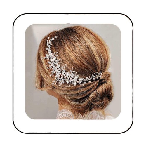 Gorais Rhinestone Bride Wedding Hair Vine Silver Crystal Bridal Headpiece Pearl Hair Accessories for Women and Girls