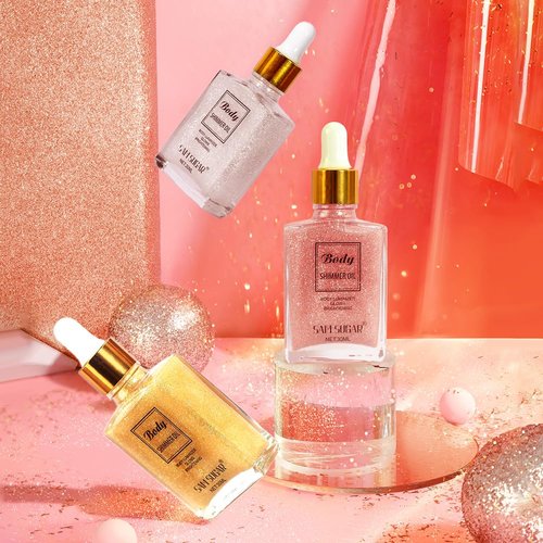 Body Shimmer Oil,Waterproof Long Lasting Moisturizing Bronze Body Luminizer Glow For Face & Body,Luxurious Illuminator Oil with Natural Origin Ingredients for Skin Glowing 1Fl Oz (SET)