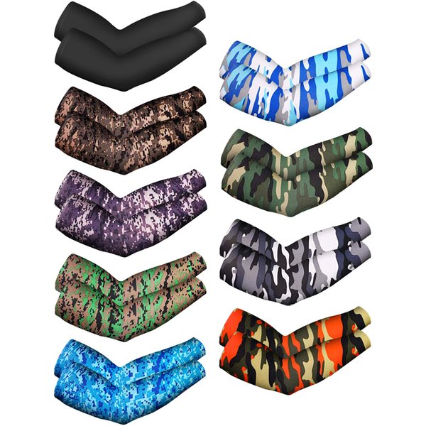 Mudder 9 Pairs Unisex UV Protection Sleeves Arm Cooling Sleeves Ice Silk Arm Sleeves Arm Cover Sleeves (Camouflage, Black)