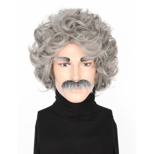 Lucoacos Mad Scientist Wig Grey Old Man Wig Halloween Costume Wig With Moustache Eyebrows