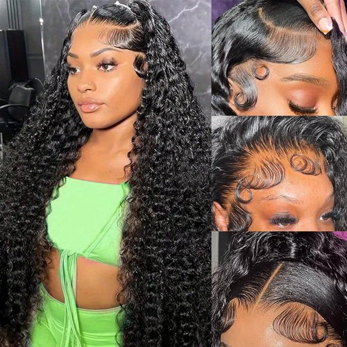Perselene Deep Wave Lace Front Wigs Human Hair 13x4 Deep Curly Frontal Wig Hd Wet And Wavy Human Hair Pre Plucked With Baby Hair For Women 180% Density Natural Color 28 Inch