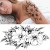 Temporary Tattoo Stickers Sketch Flower Blossom Sexy Tattoo Stickers Waterproof Lasting Fake Tattoos for Girl Women Shoulder Arm Chest Leaf Tatoo Adults Beauty Sheet of 16
