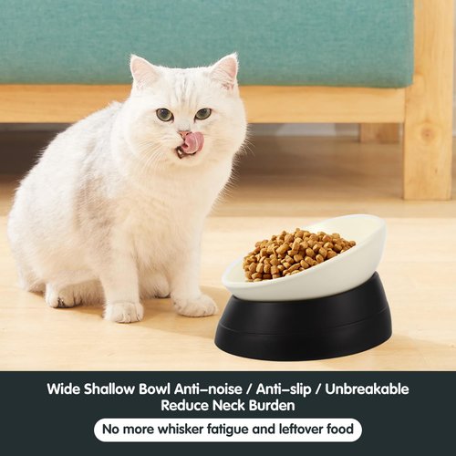 JWPC Bulldog Bowl Anti-Slip Dog Cat Dish Detachable Rubber Dog Bowl Pet Sterile Tilted Pet Feeder Slope Base (Black, 2 Cup (Small/Medium Dog))