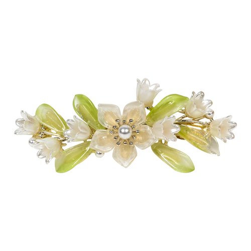 Lily of the Valley Flower Pearl Spring Hair Clips for Women Girls, Pretty Flower Jewelry Metal Clip Cute Female Barrette Hairpin Hair Accessories (Green-1pcs)