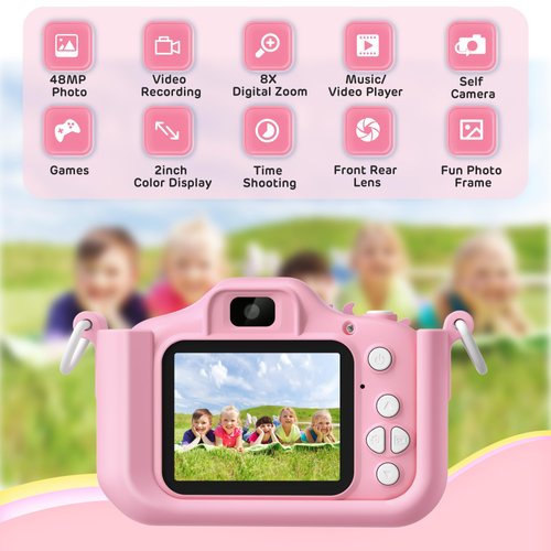 Upgrade Kids Camera Toys, Best Christmas Birthday Festival Gift for Girls Age 3-12, 1080P HD Selfie Digital Video Toddler Camera with 32GB SD Card, Cute Portable Little Girls Gifts Toys