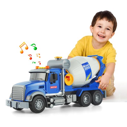 ANJARU Big Cement Mixer Truck Toys Engineering car Lights Sounds,Friction Powered Push car，Go Construction Vehicles Toddlers Boys Toy and Girl Gift car Age 3+ (Big Mixer Car)