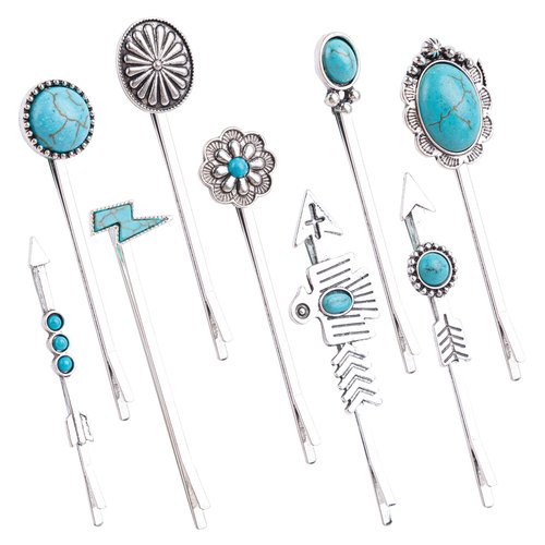 Framendino, 9 Pack Western Turquoise Hair Clips Turquoise Retro Hair Pins Cowgirl Hair Accessories for Women