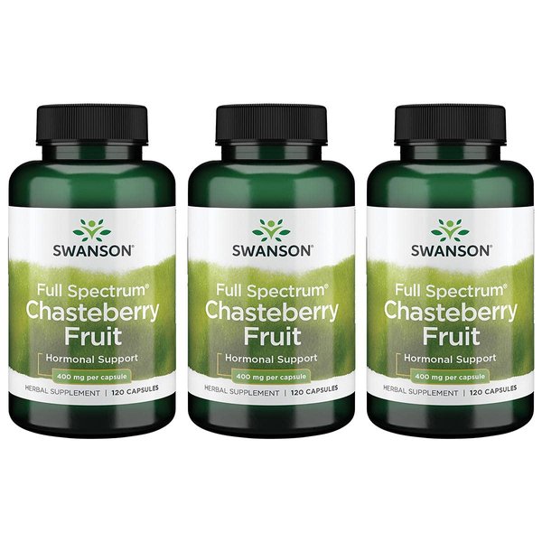 Swanson Chasteberry Fruit - Herbal Supplement Promoting Women's Health & Menopausal & Menstrual Support - May Support Balance & Skin Health - (120 Capsules, 400mg Each) 3 Pack