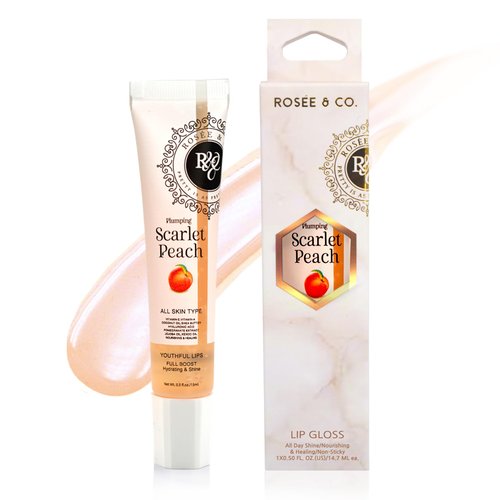 ROSÉE & CO Rosee Lip Gloss Vegan & Cruelty Free Treatment, Long Lasting Glossy with Shea Butter, Moisturize, Protect & Smooth - Clear (Scarlet Peach)