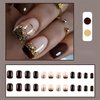 Rchovsam Fall Brown Press Ons Short Square Fake Nails Fall Press on Nails French Brown False Nails Acrylic Press Ons Brown Gel Nails Kit for Womens 24pcs