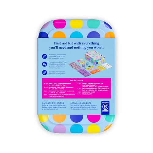 Welly First Aid Kit - Adhesive Bandages in Flexible Fabric and Waterproof, Singe Use Ointments (Triple Antibiotic, Cleansing Wipes and Hydrocortisone) - 70 Count