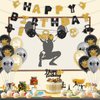 KEFAN Gym Birthday Party Decorations, Weight Lifting Party Supplies, Black and Gold Fitness Themed Party Decorations with Latex Balloons Fitness Cake Topper Glitter Gym Happy Birthday Banner