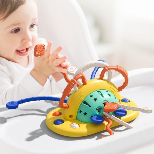 VoMii High Chair Toys with Suction Cup, Montessori Toys for 1 Year Old,Sensory Toys for Fine Motor Skills,Food Grade Silicone Pull String Activity Toy Gift for Baby Infant Toddlers