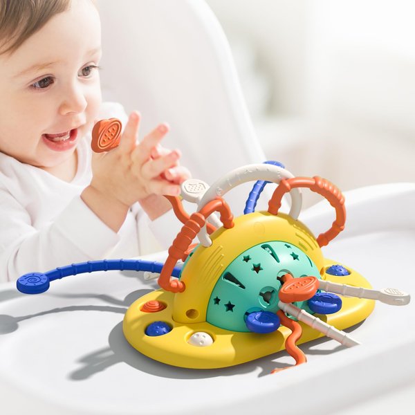 VoMii High Chair Toys with Suction Cup, Montessori Toys for 1 Year Old,Sensory Toys for Fine Motor Skills,Food Grade Silicone Pull String Activity Toy Gift for Baby Infant Toddlers