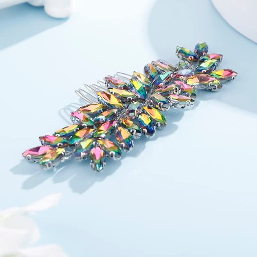 Teyglen Women Dainty Simple Rhinestones Bridal Hair Comb and Accessories, Shiny Side Hair Combs for Bride and Girls (Colorful)