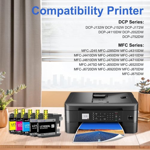 Churler Compatible Ink Cartridge Replacement for Brother LC103XL LC103 XL LC101 XXL, LC105 Compatible with MFC-J870DW MFC-J475DW MFC-J6920DW MFC-J470DW Cyan, Magenta, Yellow, Black, 5 Pack
