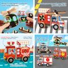 HUZU Emergency Vehicles 3D Puzzle Toy, Rescue Squad Wooden Snap Button Connection Building Blocks for Kids 3-8, Fire Truck Ambulance Police Car Helicopter Montessori Gifts for Preschool Children