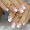 BAOYAALIN Ombre Nude Pink White Press on Nails Short Square Fake Glue on Nails with Rhinestones Design for Women Girls Full Cover Artificial Acrylic False Stick on Nail for Daily Wear Wedding 24Pcs