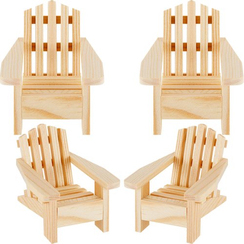 Sumind 4 Pieces Wood Adirondack-Style Miniature Chair Doll House Wooden Chairs Dollhouse Model Chairs Mini Wooden Rocking Chairs for Dollhouse Accessories Furniture Christmas Decoration