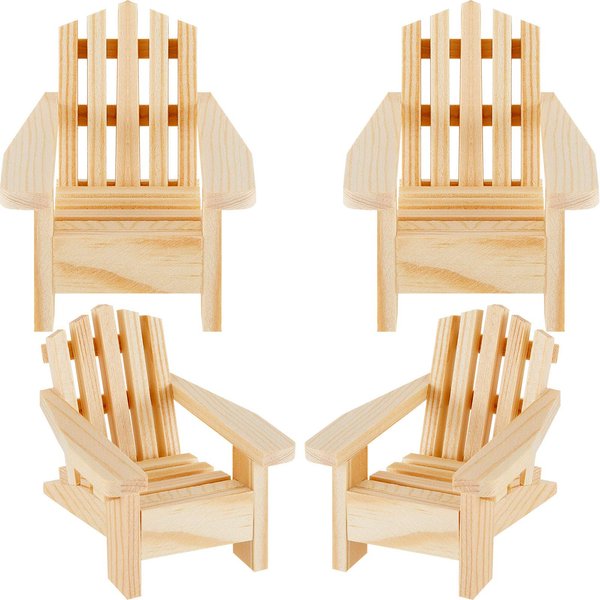 Sumind 4 Pieces Wood Adirondack-Style Miniature Chair Doll House Wooden Chairs Dollhouse Model Chairs Mini Wooden Rocking Chairs for Dollhouse Accessories Furniture Christmas Decoration