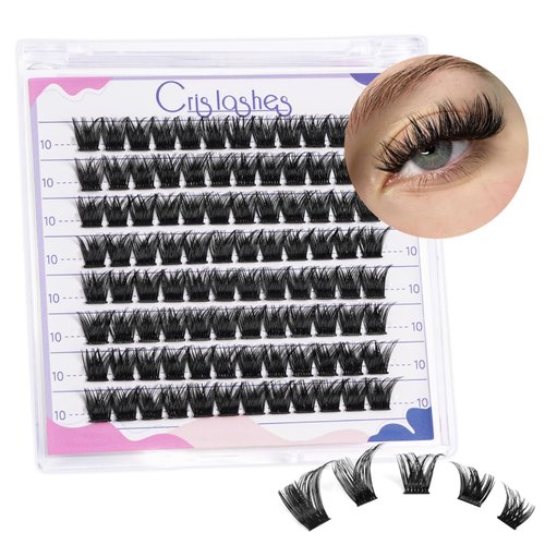 Crislashes Lash Clusters DIY Eyelash Extensions, 96pcs Eyelash Clusters 10mm Wispy Cluster Lashes D Curl, Soft Eye Lash Clusters Reusable Individual Lashes for Self Application (Wispy01-10)