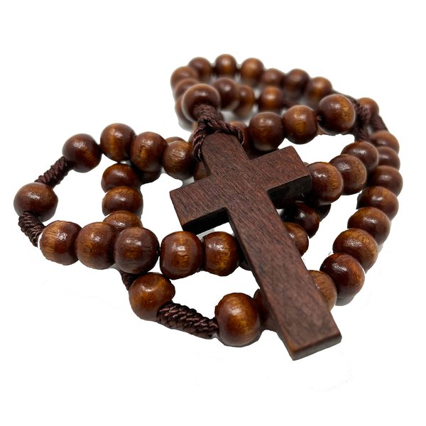 Faithful Catholic Wooden Rosary - Rosary Beads Catholic for Men - Rosarios Catolicos Para Hombre (Wood Dark Brown)