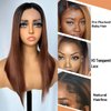 SOKU Ombre Brown Lace Front Wigs With Baby Hair Synthetic Straight Bob Wigs 16 Inch Medium Length Straight Heat Resistant Wigs For Daily Party Use