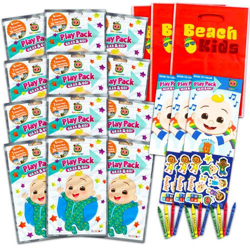 CoComelon Birthday Party Favors and Supplies Bundle for Kids ~ Bundle with 12 CoComelon Activity Play Packs for Boys, Girls with Mini Coloring Books, Loot Bags, and More