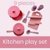Kids Kitchen Silicone Pretend Toys- 9pcs Play Kitchen Accessories Set with Cookware -Food Grade Silicone -Kids Toy Kitchen Accessories – Pretend Play Kitchen Toy Set for Cooking-Pink