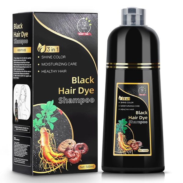 AUSGREER Black Hair Dye Shampoo 3 in 1 for Women & Men Gray Hair Coverage Hair Color Shampoo Hair Dye Shampoo 16.9Fl Oz(500ML)