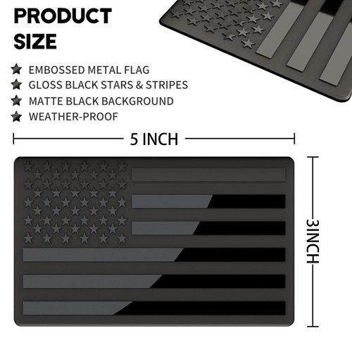 Embossed 3D Metal All Black American Flag Emblem Decal Stickers (1 Pair), Matte Black 5" x 3" Patriotic USA US Flag Car Decals Bumper Stickers for Truck, Window, Motorcycle, Support US Military