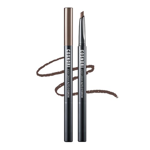 COSNORI Easy Draw Auto Eyebrow 01 Brownie – Teardrop Tip, Long Lasting Eyebrow Pencil with Brush, Smooth Application, Natural Brows, 0.01 oz (0.3g)