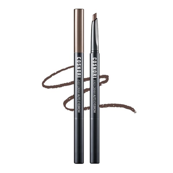 COSNORI Easy Draw Auto Eyebrow 01 Brownie – Teardrop Tip, Long Lasting Eyebrow Pencil with Brush, Smooth Application, Natural Brows, 0.01 oz (0.3g)
