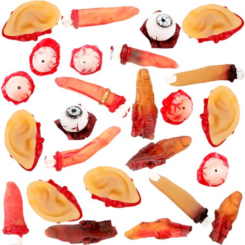 Haconba 25 Pieces Halloween Body Parts Fake Severed Fingers Scary Eyeballs Ears Organs Prop for Halloween Haunted House Vampire Zombie Scary Party Decorations