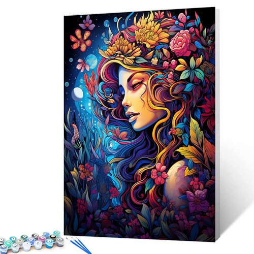 Garden Flowers Paint by Number Fashion Women with Wildlife DIY Acrylic Painting Kit for Kids Adults Beginner Tropical Floral DIY Oil Canvas Painting Craft 16x20 Inch Home Decor Gift (Without Frame)