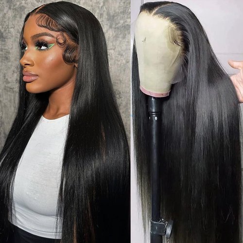 18 Inch Straight HD Lace Frontal Wigs Human Hair Pre Plucked 180% Density 13x4 Lace Front Wigs Human Hair Lace Front Wig with Baby Hair for Women Natural Black Glueless Wigs