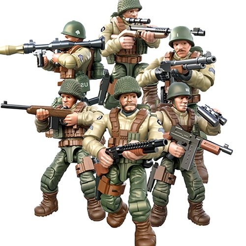 MEIEST 6 PCS Mini WWII Soldier Military Action Figures, Army Model Building Block Toys with Multiple Military Weapons Accessories,Party Favors Set for Kids (US Army)
