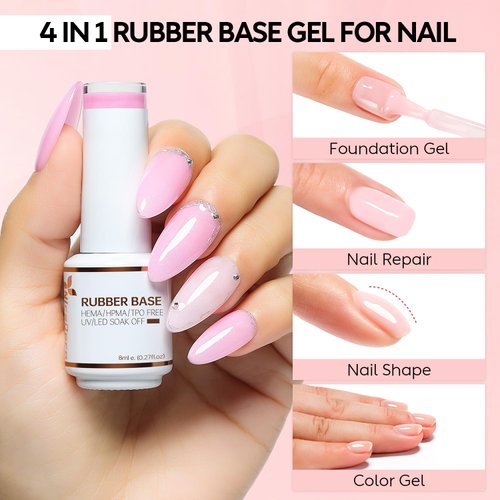 Nicedeco Rubber Base Gel Polish for Nails 6 Pcs Rubber Gel Nail Strengthener Nude Pink Nail Gel Polish Set 38