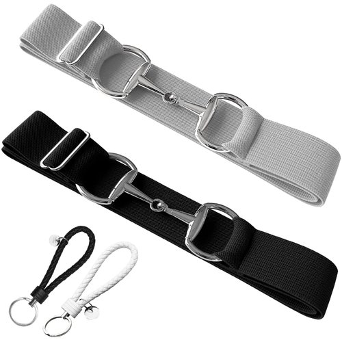 1.5 inch Elastic Equestrian Belt with Bit Buckle and Leather Key Strap, Equestrian Surcingle Buckle Belt, Adjustable Elastic Belt, Equestrian Riding Belt for Horseback Riding and Equestrian Sports