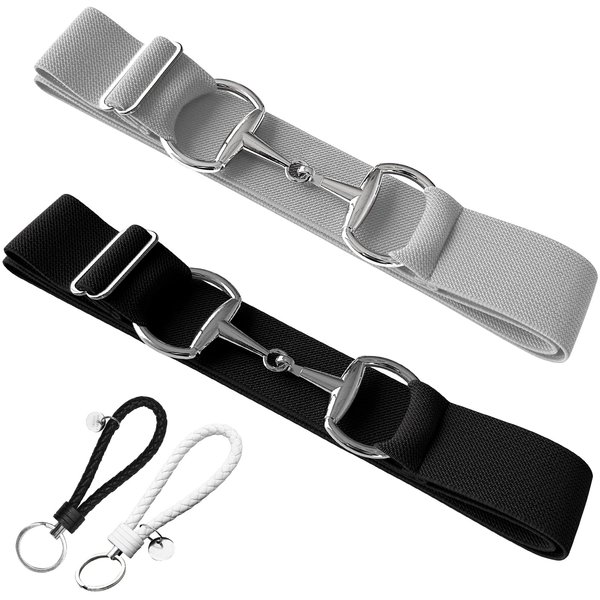 1.5 inch Elastic Equestrian Belt with Bit Buckle and Leather Key Strap, Equestrian Surcingle Buckle Belt, Adjustable Elastic Belt, Equestrian Riding Belt for Horseback Riding and Equestrian Sports