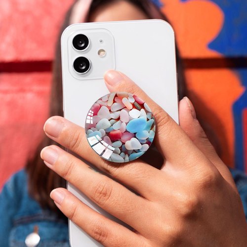 Ksadiye Phone Grip with Expanding Kickstand,Cell Phone Collapsible Stand Pink Blue White Stone Design for Smartphones