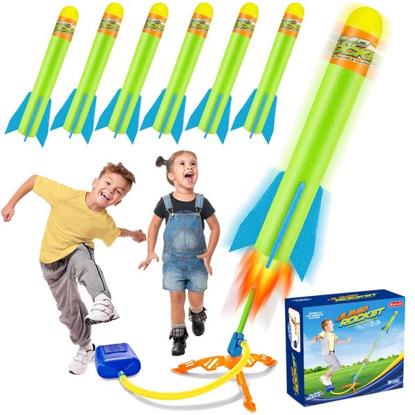 Banvih Toys Rocket Launcher for Kids, for Ages 3 4 5 6 7 8+ Years Old, Stomp Outdoor Toys Games, Toddler Boys Birthday Gifts, 6 Foam Air Rockets, Launch up to 120+ft