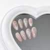 Press on Nails Medium Almond SWEKKE French Tip Fake Nails Nude Full Cover 3D Water Ripple False Nails with Silver Heart Designs Y2k Acrylic Nails Glossy Glue on Nails Artificial Nails for Women Girls