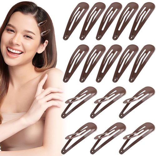 PAGOW 16 Pcs Brown Snap Hair Clips, 2&quot;/5cm Metal Hair Barrettes, Thicken Hair Accessories for Wom...