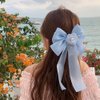 2 PACK Big Bow Hair Clip, Big Bowknot Camellia Hair Barrettes French Hairpin Snap Hair Clasps Cute Tulle French Hair Styling Accessories for Women Girls (Blue + Purple)