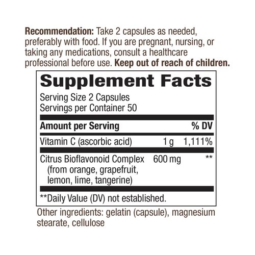 Nature’s Way Vitamin C with Bioflavonoids Immune Support 1000 mg per Serving 100 Capsules