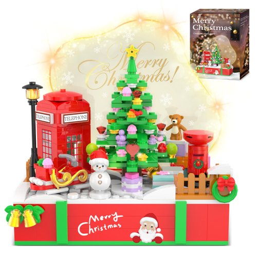 Christmas Tree Toy Building Set, Christmas Décor Building Kit with LED Light and DIY Board Building Blocks Xmas Gifts for Kids Adults Teens Christmas Party Home Decoration(423pcs)