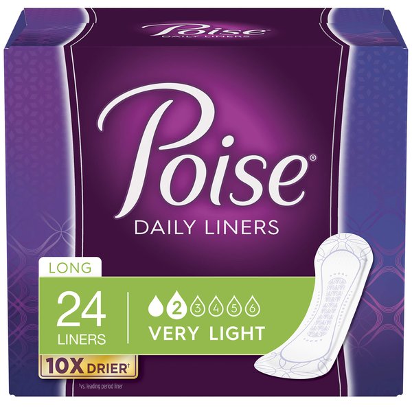 Poise Daily Incontinence Panty Liners, Very Light Absorbency, Long, 24 Count