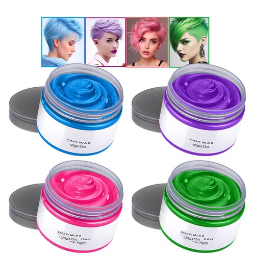 Temporary Hair Color Wax, 4pcs Washable Hair Color Dye for Men Women, Hair Styling Clay Crazy Hair Cosplay Party, Makeup kit Gifts for 8-10-12+ Years Old Girls Kids, Men Women(Green+Purple+Pink+Blue)