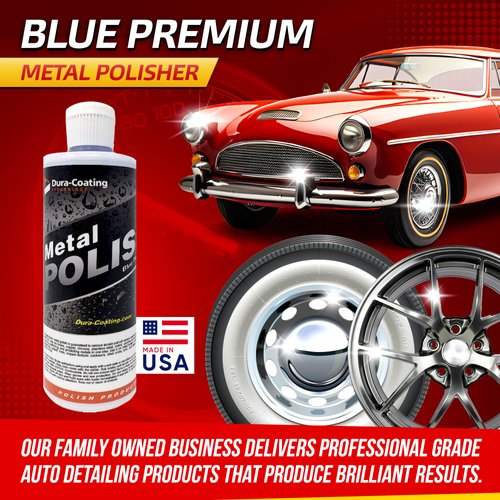 Dura-Coating Blue Premium Metal Polish - Perfect Brightener and Scratch Remover for Aluminum Wheels, Diamond Plate, Stainless Steel, Copper, Brass, & Nickel - Made in USA - (16 Ounce Bottle)